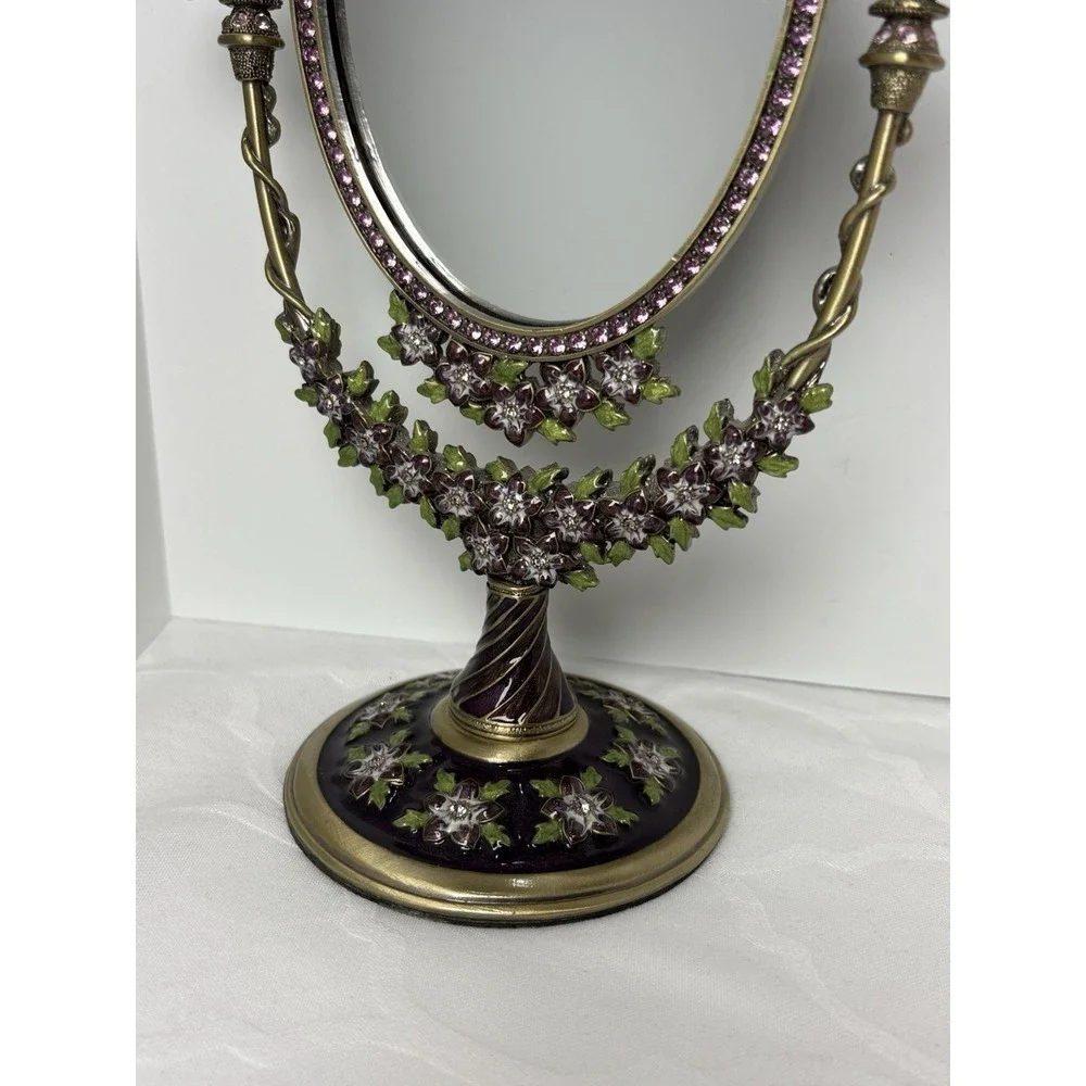 Beautiful Jeweled Two's Company Vanity Mirror Tilting Free Standing Floral